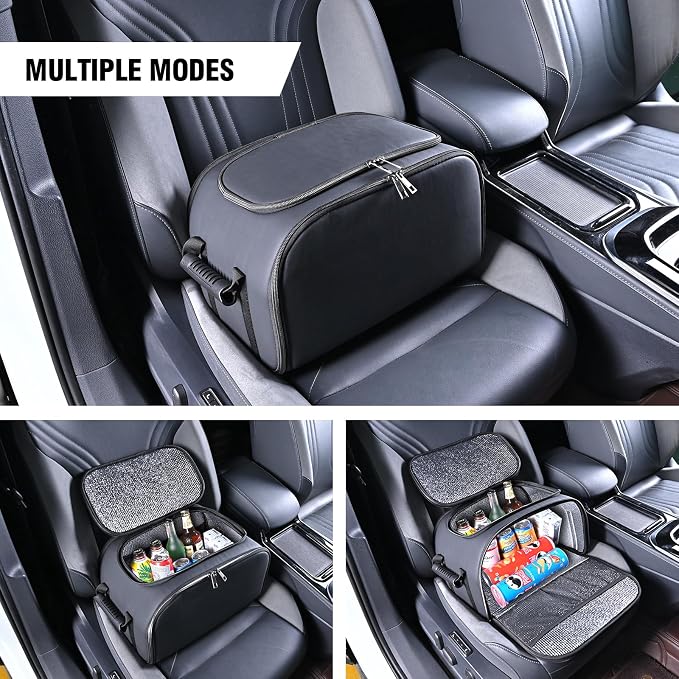 Black Foldable Car Insulated Storage Box, Portable Thermal Cooler Bag with Double Zipper & Sturdy Handle, Multi‑Purpose Car Seat Trunk Organizer for Drinks Snacks, Outdoor Picnic Camping Road Trips - Image 5