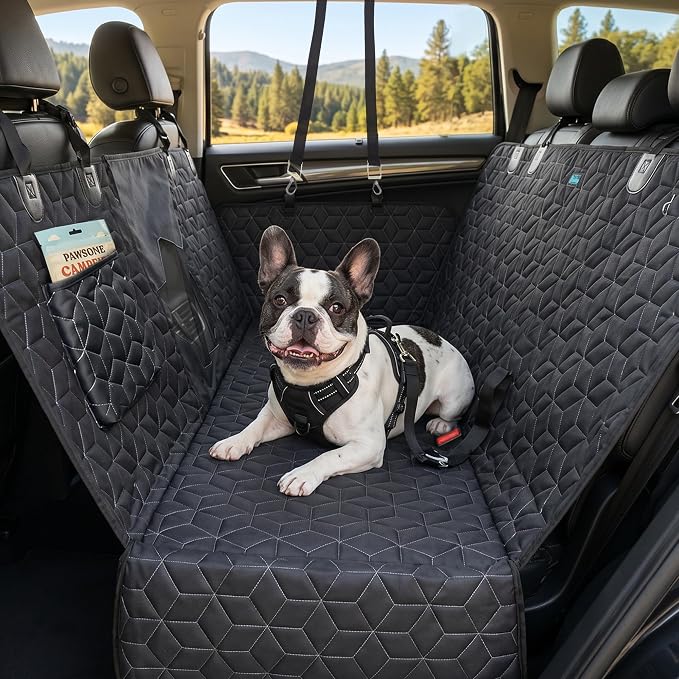 Meginc Dog Car Seat Cover for Back Seat, 60" Waterproof Dog Car Hammock with Mesh Window and Side Flaps, 600D Oxford Fabric Pet Seat Protector for Cars, SUVs & Mid-Size Trucks, Black by Meginc