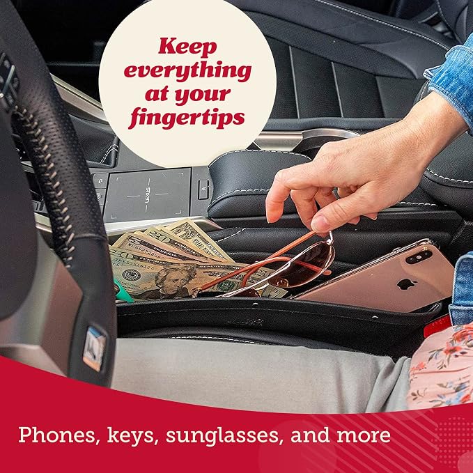 Lusso Gear Car Seat Gap Organizer - Pack of 2 - Prevents Items Falling & Seat Gap Filler - Universal Fit 0.5"-2" Slots & Automotive Use - Easy Clean Design for Auto Accessories - Gray Faux Leather - Image 3