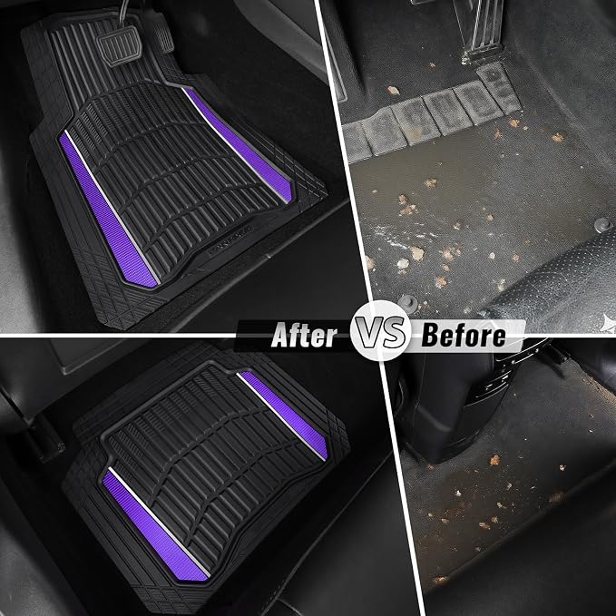 CAR PASS Heavy Rubber Car Floor Mats, Deep Waterproof Car Floor Mats All Weather, Aluminum Film Universal Trim to Fit for Cars SUV Trucks Sedans, Anti-Slip, Black Purple Metallic - Image 6