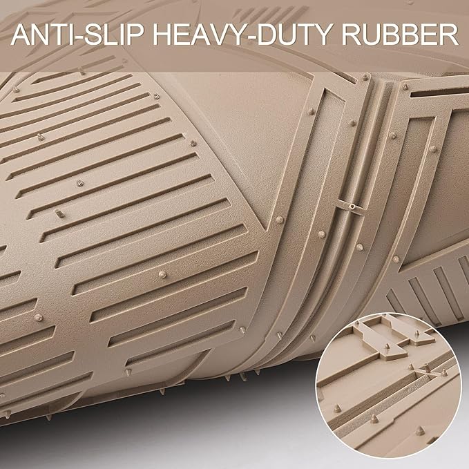 CAR PASS Heavy Duty Rubber Car Mats, Deep Dish Car Floor Mats Full Set, Universal All Weather Automotive Mats 3 Pieces Trim to Fit for Sedans SUVs Trucks, Waterproof Anti-Slip Floor Mats, Full Beige - Image 6