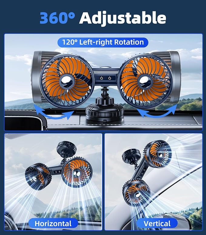 Rechargeable 4000mAh Battery Powered Fan for Car Windshield Wall | Portable Strong Suction Cup Fan for RV Pickup Truck SUV Van Forklifts Excavators Golf Cart, 3 Speeds, 360 Rotatable - Image 5