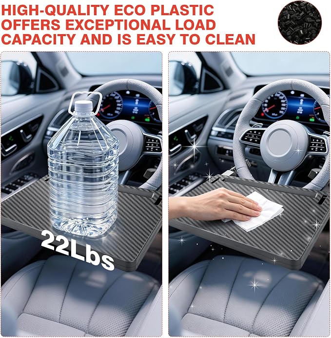 Large Steering Wheel Tray Table, Car Desk For Laptop, Car Trays For Eating And Working, Steering Wheel Table For Most Cars, Adjustable Car Food Tray With Dual Slide-Out Trays (Carbon Fiber Look) - Image 7