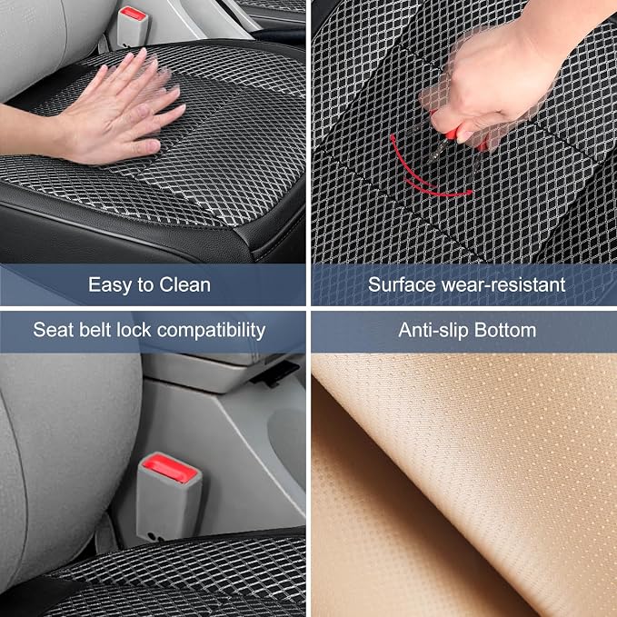 1 Pack Black Ventilated Bottom Car Seat Cover | 3D Air Mesh, PU Leather, Breathable, Front, with Storage pocket, Universal Fit for Car Truck SUV, Easy to Install - Image 4