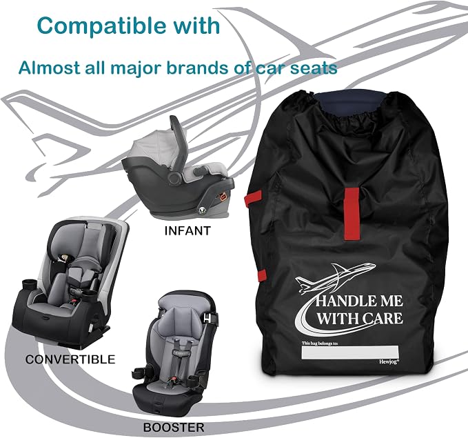 Car Seat Travel Bag for Airplane, Carseat Cover for Air Travel for Infant Carriers Booster Convertible, Black - Image 2