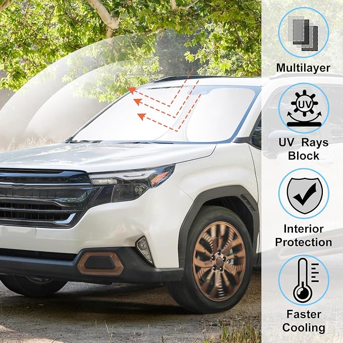 Windshield Sun Shade for 2025 2026 Subaru Forester Accessories | Full covered for windshield, Foldable & Durable, Block UV Rays, Reduce Heat, Easy to install, Keep Car Cooler - Image 2