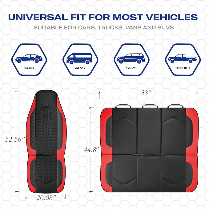 Skechers Memory Foam Car Seat Covers, Leather High Back Seat Covers Quilting Design,Waterproof Sports Car Seat Covers Front Seats,Airbag Compatible, Universal Fit for Most Cars, SUVs,Trucks,Red - Image 5