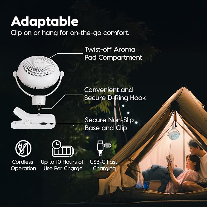 IRIS USA WOOZOO Cordless Portable Clip On Fan, USB-C Rechargeable, Blue | LED Light, Mosquito Repellent Tray, 360° Tilt, 3 Speeds, Pet Stroller Car Fan, Camping Golfing Outdoor Use - Image 6