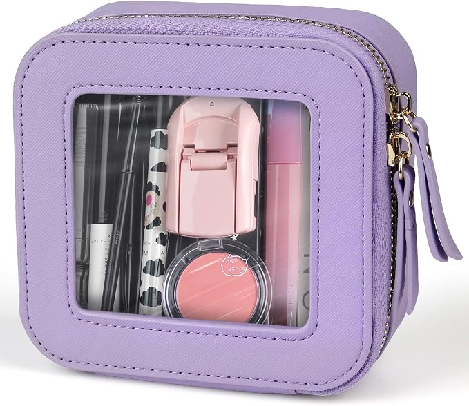 Small Clear Makeup Bag Travel Cosmetic Case, Portable Make Up Organizer Traveling Compact Car Bag for Essentials Transparent Toiletry Bag with Zipper by FASAOH