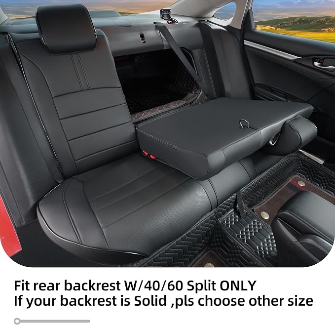 Lolcar Custom Fit Civic Seat Covers for Honda Civic Sedan 2016 2017 2018 2019 2020 2021 EX,EX-L,EX-T,Touring,LX-P,Sport - 5-Seats Leather Full Set，Black(60/40 Split Seatback-with Rear Armrest) - Image 4
