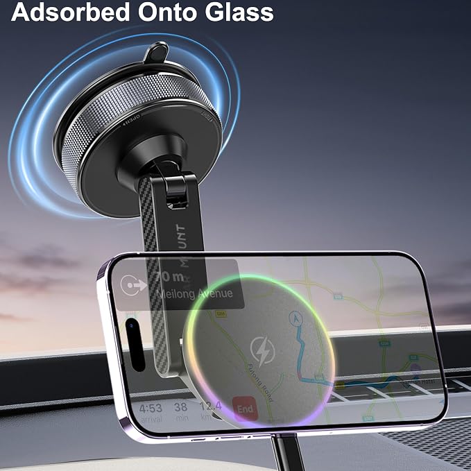 15W Magsafe Car Phone Mount Charger,Vacuum Car Phone Holder Charger,360° Adjustable Magnetic Cell Phone Holders for Car,Wireless Charging Mount for iPhone 17-12 Pro Max Plus Car Accessories - Image 6