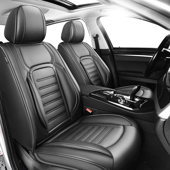 Fit Sienna Car Seat Covers for Toyota Sienna 2007-2025 2026 -Premium Leather, Waterproof，Breathable，All-Weather Seat Cushion Protecto & Airbag Compatible, 2 Front Seat Black by Unknown
