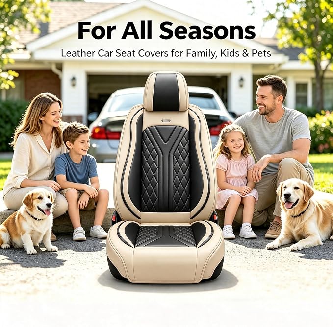 for Subaru Legacy 2008-2026 Car Seat Covers, Full Set, Beige | Luxury Full Coverage Leather Seat Protectors, Waterproof Breathable, Non-Slip, Easy to Install, Airbag Compatible, All-Season - Image 9