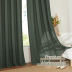 RYB HOME Linen Sheer Curtains 2 Panels for Living Room, Semi Transparent Privacy Drapes with Rod Pocket Farmhouse Style Window Treatments for Bedroom, Hunter Green, 52" W x 95" L - Image 6