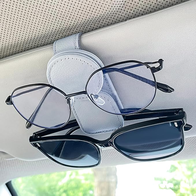KIWEN Sunglasses Holder for Car Visor, Magnetic Leather Sunglass Eyeglass Hanger Clip for Car Sun Visor Accessories (1, Gray) by KIWENDirect