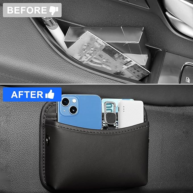 2Pcs Car Side Pocket Organizer, Universal Leather Mini Storage Bag for Cell Phone, Wallet, Key, Glasses, Multifunctional Car Organizer Accessories for Car Seat, Door, Window, Console, 7*4.3*2.2inch - Image 6