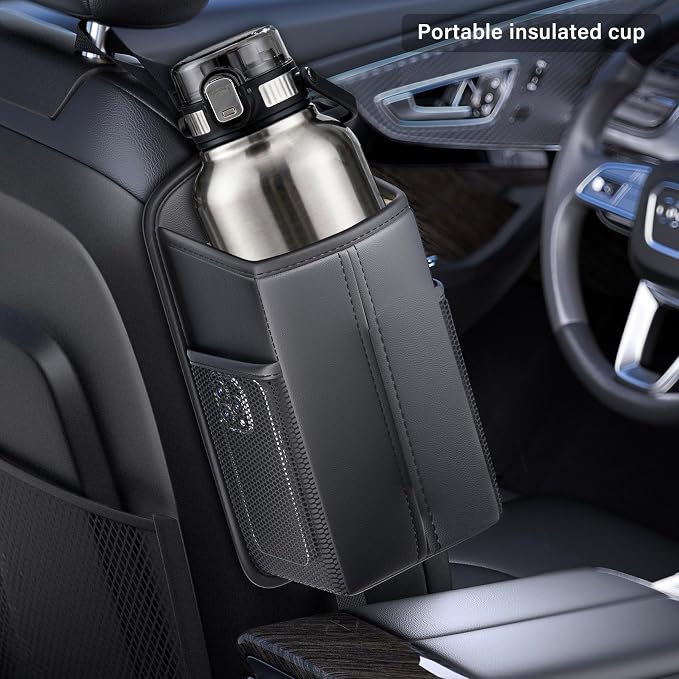 Car Tissue Holder for Front Seat | Wide Refill Opening, 2 Side Mesh Pockets for Phones & Cards, Fits 150 Tissues, Durable PU Leather car seat organizer - Image 3