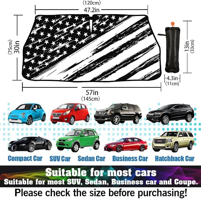CHILL·TEK Funny Car Windshield Sun Shade Umbrella, American Flag Car Sun Shade Umbrella, Block UV Rays Heat Foldable Windshield Umbrella Sun Visor Protector - Keep Vehicle Cool for Cars SUV - Image 6