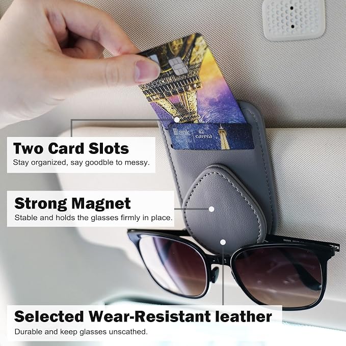 Visor Card Holder for Car Visor, 2 Card Slots Visor Glasses Clip, Strong Magnetic Visor Holder, Visor Accessories for Cars SUV(Gray1Pcs) - Image 3