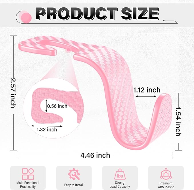 SINGARO Universal 2 Pack Car Seat Headrest Purse Hook, Carbon Fiber Back Seat Hook Storage Organizer Hanger for Purse Handbag Coat, Car Interior Accessories(Pink) - Image 2
