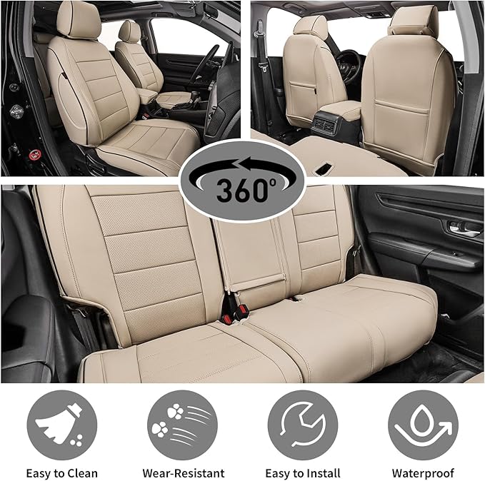 EKR Car Seat Covers for Honda HRV 2023-2027,Leatherette Full Set | Custom Fit for Honda HRV Sport /LX 2023-2027 Factory-Like Fit,360°Protection,Pet Friendly,Faux Leather(Beige) - Image 3