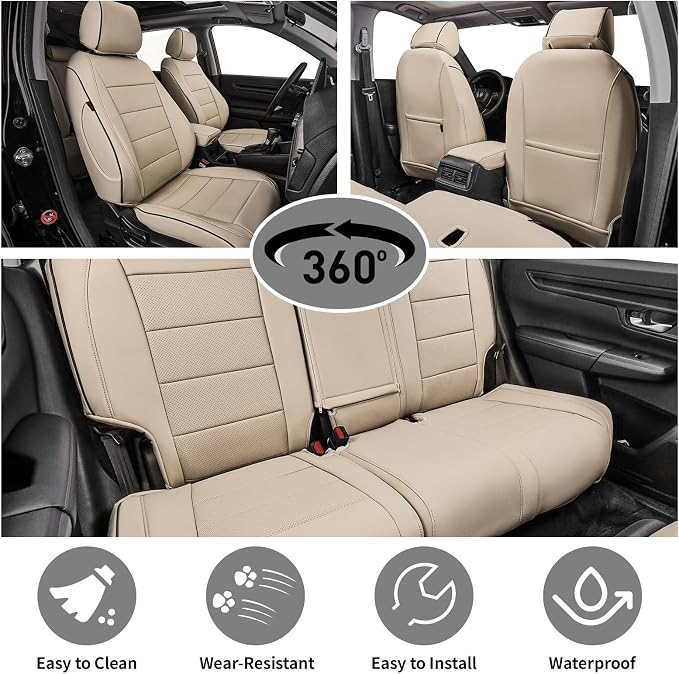EKR Civic Seat Covers Custom Fit for Honda Civic (Hatchback) 2017 2018 2019 2020 2021(Rear W/NO Armrest),Waterproof Leather Car Seat Cover Full Set,Faux Leather(Beige) - Image 3