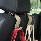4-Pack Car Headrest Hooks Holds 55lbs Seat Storage Organizer for Bags | Fiber Leather, Durable Metal, Car Hanger for Backpack Umbrella Water Bottle Coat Purses Handbags Groceries, Beige - Image 2