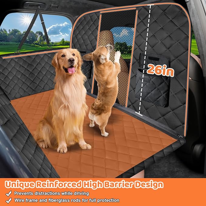 URPOWER Back Seat Extender for Dogs, Large Hard Bottom Dog Car Seat Cover | Supports 550 lbs, Stable 3-Panel Hard Bottom, Added High-Density Foam for Comfort, Waterproof 900D Oxford, 45% More Space - Image 3