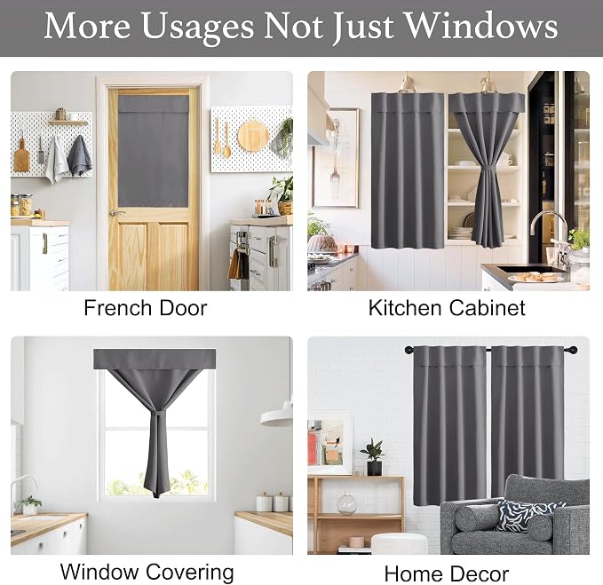 NICETOWN Grey Blackout Curtains 63 Inches Long for Living Room, 1 Piece | Portable Window Shade Self Sticky Adjustable Drapes for Bedroom Thermal Insulated Short Curtains for Cabinet, 52" x 63" - Image 4