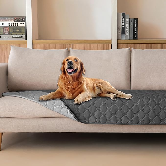 gogobunny Waterproof Pet Couch Cover, Dog Blanket, Furniture Protector | Breathable, Reversible Design, Easy Hair Removal, Lightweight Sofa Covers for Medium Dogs 30x80 Inch Dark/Light Grey by gogobunny