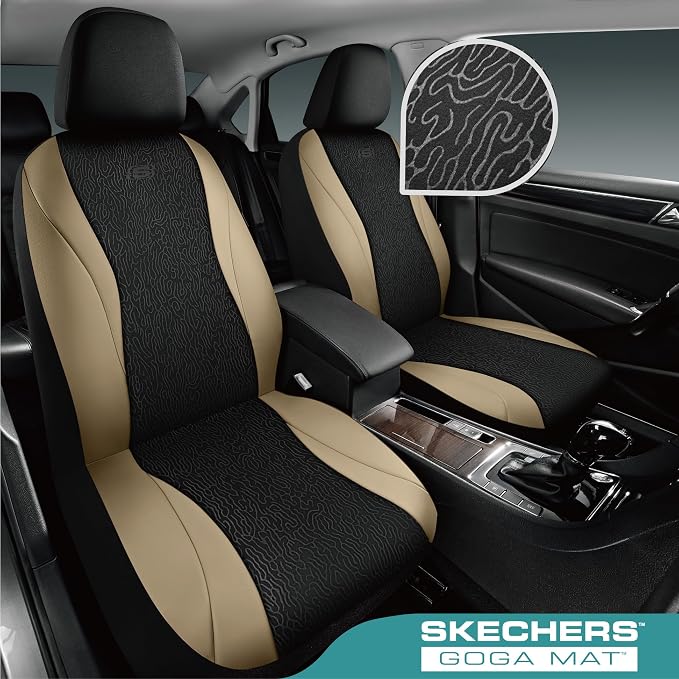 Skechers Car Seat Covers,Leather Seat Covers with GOGA Mat Technology,Waterproof Car Seat Covers Front Seats,Airbag Compatible,Comfort Universal Fit for Most Cars,Vans,Trucks,SUVs,Beige - Image 2