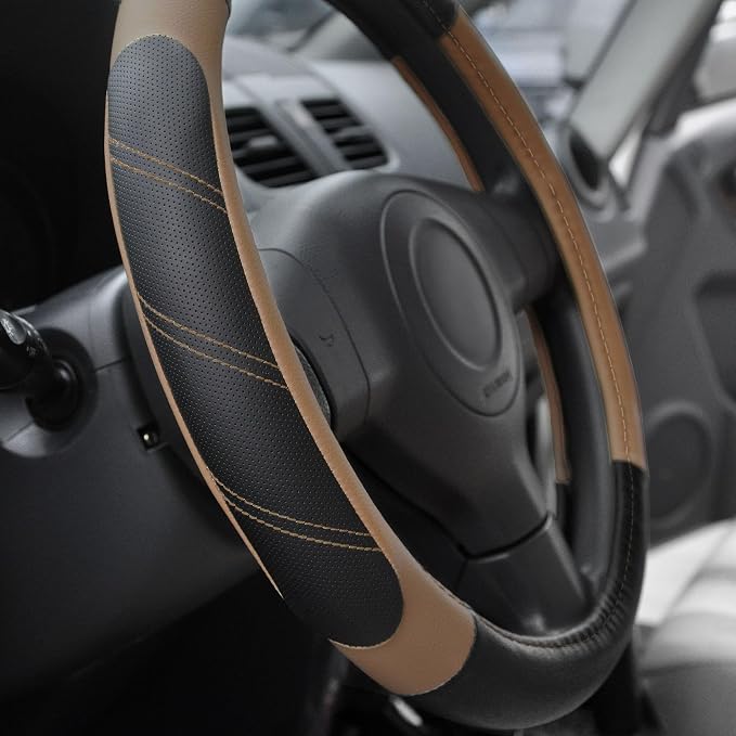 Elantrip Leather Steering Wheel Cover 15 1/2-16 inch Universal Padded Soft Grip Breathable for Car Truck SUV Jeep Anti Slip Brown - Image 4