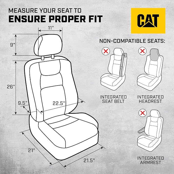CAT Black & Gray Car Seat Covers Full Set - Front Seat Covers & Rear Bench Seat Cover - Airbag Compatible, 60/40 Split Bench for Mid-Size Trucks & SUVs - Automotive Interior Seat Accessories - Image 2
