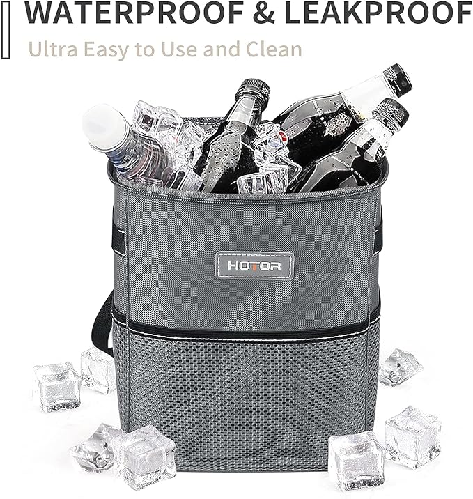 HOTOR Car Trash Can, Compact Waterproof Organizer, Leak-Proof Bin, 2-Gallon | Gray, Multifunctional Car Accessory with Adjustable Straps & Magnetic Snaps for Interior Car Storage - Image 3