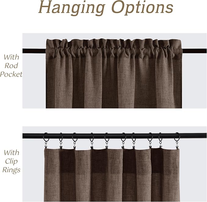 RYB HOME Natural Linen Sheer Curtains 72 inches Long for Kitchen/Bedroom | Weave Textured, Rod Pocket, Light Filtering, Brown, W52 x L72, 2 Panels Set - Image 5