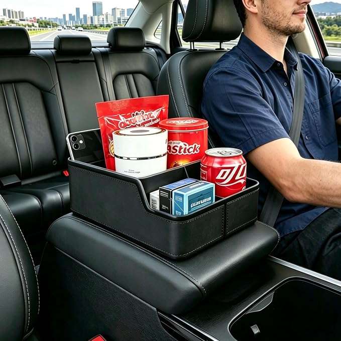 Car Storage Organizer Between Seats,Center Console Armrest Storage Box Back Seat Organizer with Small Compartment Car Interior Storage Box,Cup Holder Tray with Non-slip Mat(Black) | Center Console Armrest Storage Box,Front & Back Seat Floor Organizer,C... - Image 3