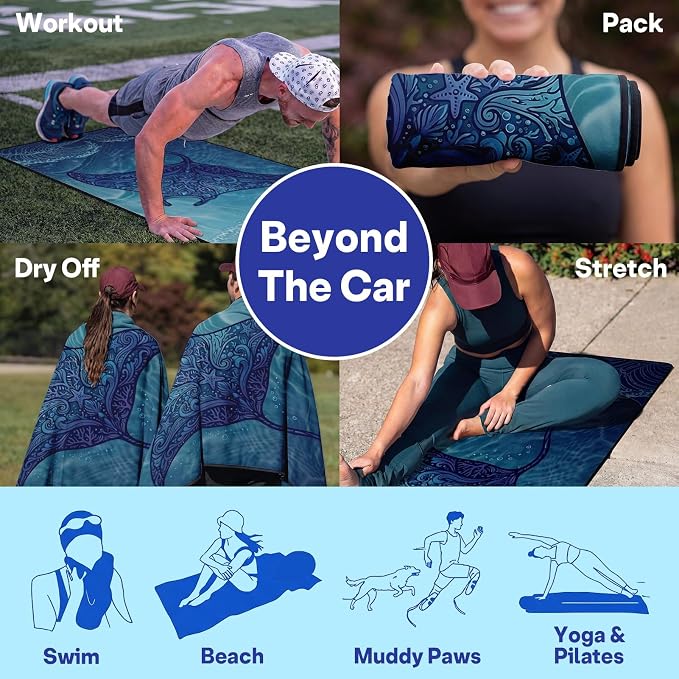 2 Pack Car Seat Towel Covers, Sweat-Proof Microfiber Seat Protectors for Gym, Running, Beach & Workout, Breathable Quick-Dry, Machine Washable, Coral Manta Ray Print, Universal Fit - Image 6