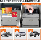 HOTOR Car Trash Can, Compact Waterproof Organizer, Leak-Proof Bin, 2-Gallon | Gray, Multifunctional Car Accessory with Adjustable Straps & Magnetic Snaps for Interior Car Storage - Image 6