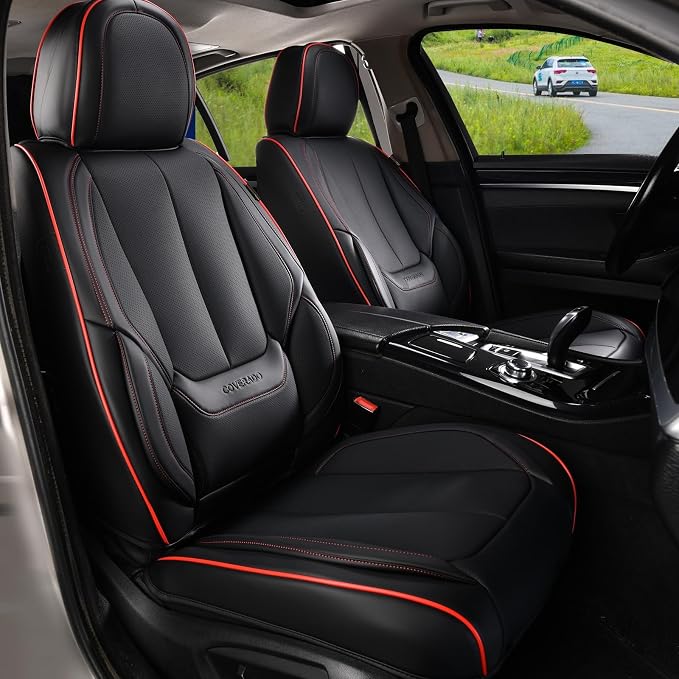 Coverado Car Seat Covers Full Set, Seat Covers for Cars, Black Car Seat Covers Front Seats and Back Car Seat Protector Waterproof, Leather Car Seat Cushion Universal Fit for Most Cars Blue - Image 2