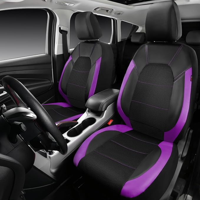 CAR PASS Leather Seat Covers, Breathable Universal Car Seat Cover Full Set for Cute Women Girly,Super 5mm Composite Sponge Inside,Airbag Compatible fits Most Auto,SUVs,Trucks,Vans(Black&Purple) - Image 8