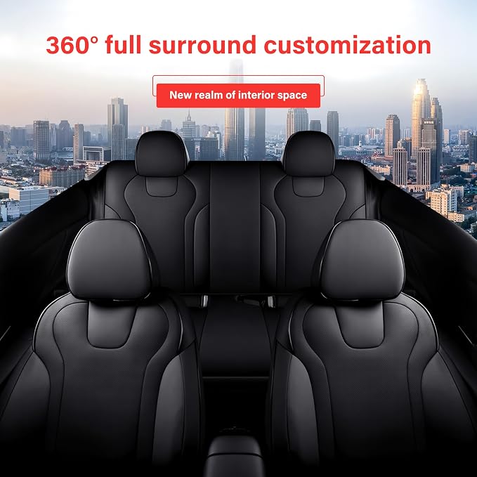 Seat Covers for Hyundai Elantra 2021 2022 2023 2024 2025 2026 | SE SEL/SEL Sport & 2021-2026 Hybrid Blue Customized Faux Leather Car Seat Cover-Full Set Black - Image 7
