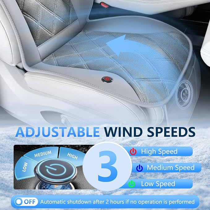 Cooling Car Seat Cushion Ventilated Car Seat Cover with 3-Speed Adjustable Universal Fit for 12V/24V Car SUV Truck Van for Summer, Gray - Image 4