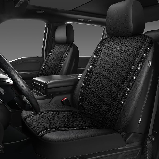 CAR PASS Memory Foam 3D Mesh Bling Diamond Car Seat Cover Full Set Breathable Soft Sponge Universal Shining Glitter Sparkly Crystal Armrest Fit Automotive Truck SUV Cute Women Girl, Black Rhinestone - Image 8
