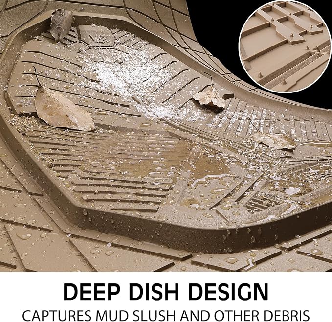 CAR PASS Heavy Duty Rubber Car Mats with Cargo Liner, Deep-Dish Car Floor Mats and Trunk Mat All Weather, Universal Trim-to-Fit for SUVs Trucks Sedans, Waterproof Anti-Slip, Trimmable V12 Beige - Image 4