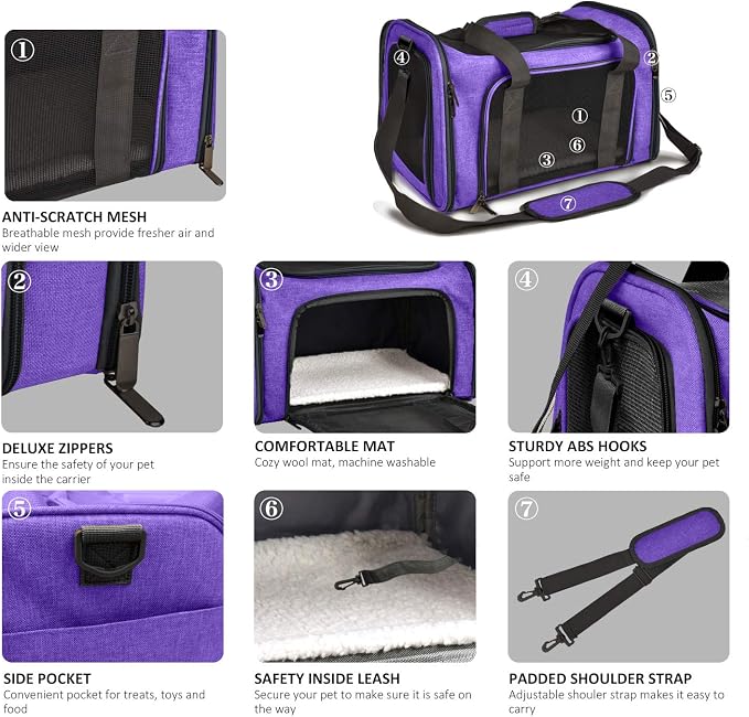 Henkelion Large Cat Carriers Dog Carrier Pet Carrier for Large Cats Dogs Puppies up to 25Lbs, Big Dog Carrier Soft Sided, Collapsible Travel Puppy Carrier - Large - Purple - Image 3