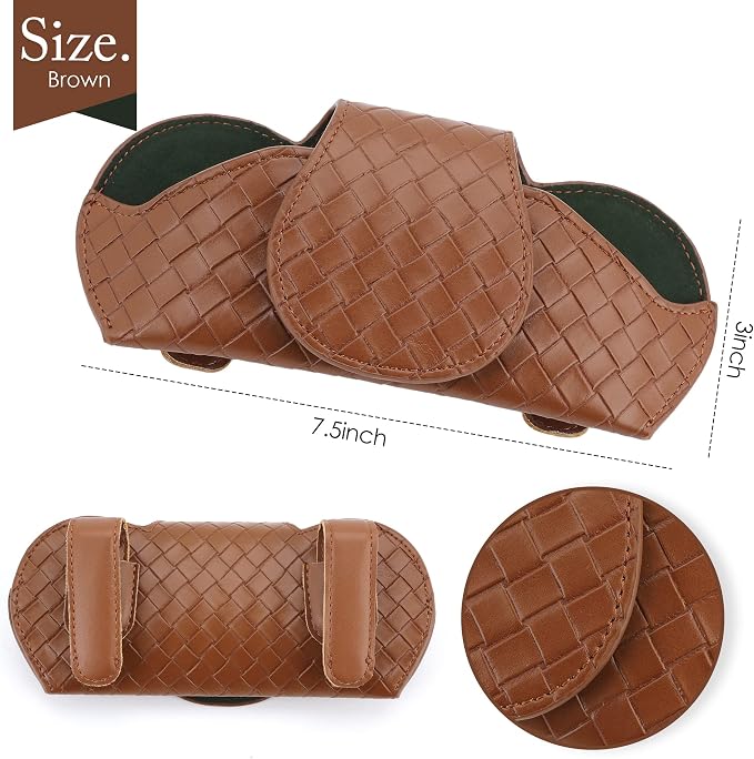 KINIVA Sunglasses Holder for Car Visor Leather Glasses Case with Clips for Car Visor Automotive Interior Visor Accessories Apply to All Car Models (09 Brown) - Image 8