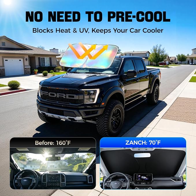 Window Shades for Car Windshield - Foldable Car Window Shades, 210T Reflective UV Block Sun Visor, Keep Vehicle Cool in Summer Heat, Universal Fit for Cars, SUVs and Trucks, Easy to Install & Store - Image 2