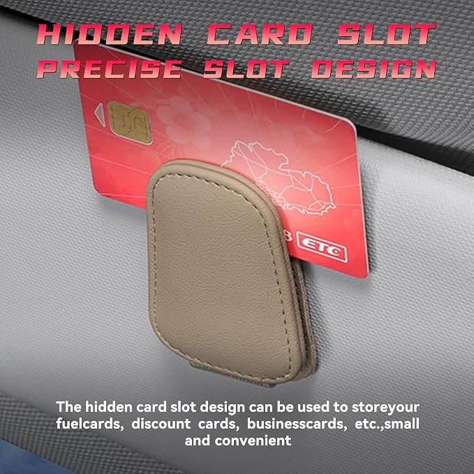 Magnetic Leather Car Visor Sunglass Holders, Beige | flip-open design, holds eyewear tickets or cards, tool-free mounting, fits most cars and trucks, car interior accessories - Image 5