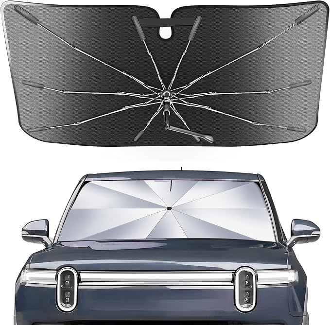 [Upgrade] Portable for Rivian R1T/R1S 2022-2025 Windshield Sunshade Umbrella[Military-Grade Sturdy] with Carry Bag,Ice Crystal Durable Compact Shade Umbrella UPF50+ UV Front Window Outdoor Camping by Epltion