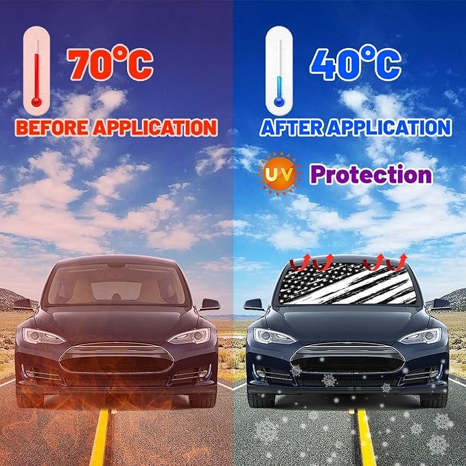 CHILL·TEK Funny Car Windshield Sun Shade Umbrella, American Flag Car Sun Shade Umbrella, Block UV Rays Heat Foldable Windshield Umbrella Sun Visor Protector - Keep Vehicle Cool for Cars SUV - Image 3